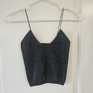 Free People Dark Blue with Gold Glitter Skinny Strap Brami Size Extra Small